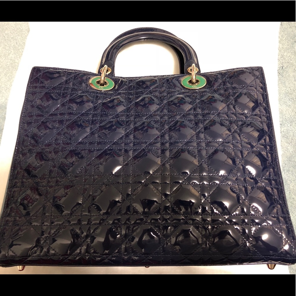 Like new Lady Dior Blue Patent Handbag w/strap